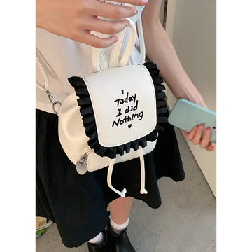 Qfdian Sweet Y2k Aesthetic Girls Letter Embroidery Preppy Schoolbags Women Students All Match Ins Fashion Ruffled Chic Mini Backpacks